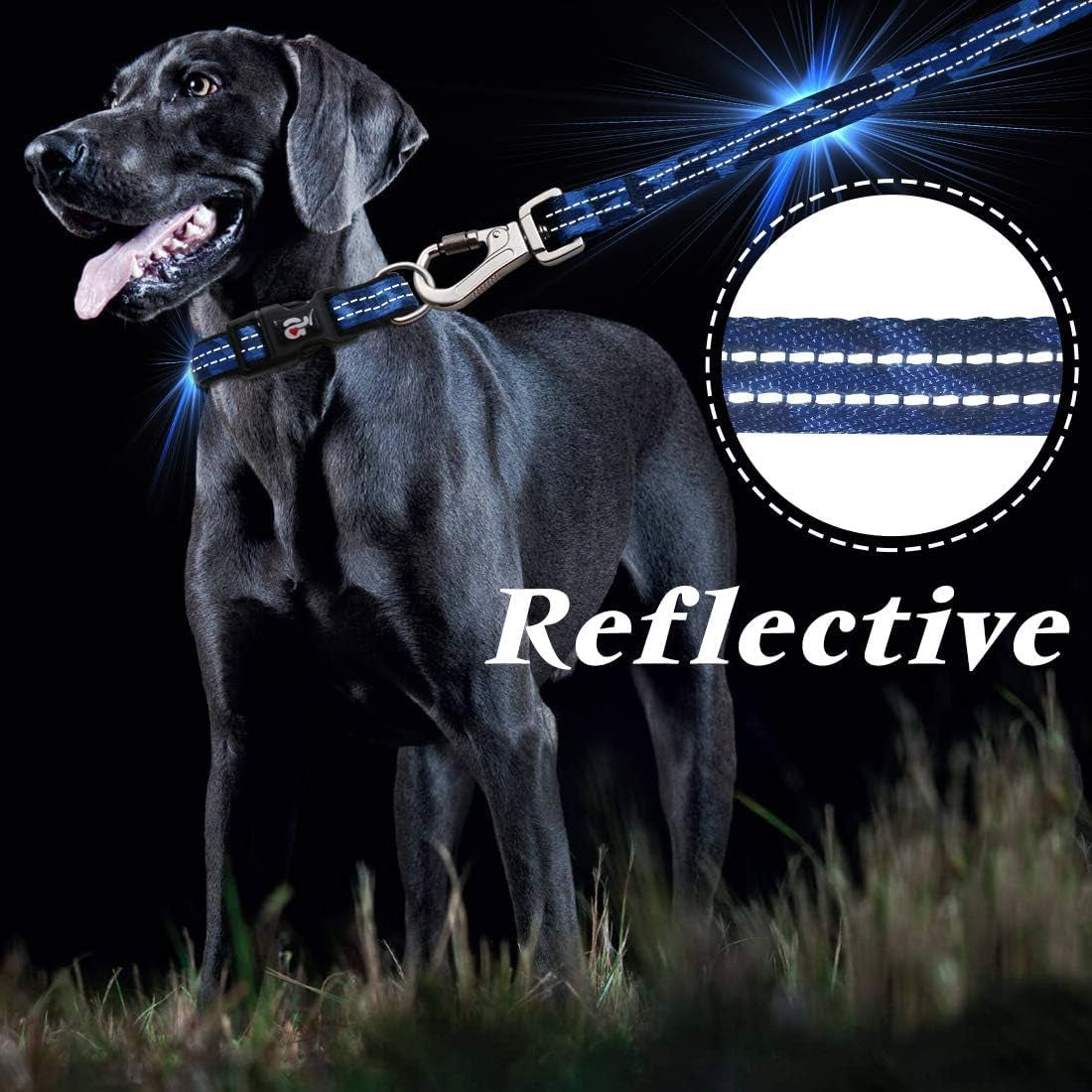 Reflective Blue Camo Dog Collar and Leash Set with AirTag Holder, Padded for Small Dogs