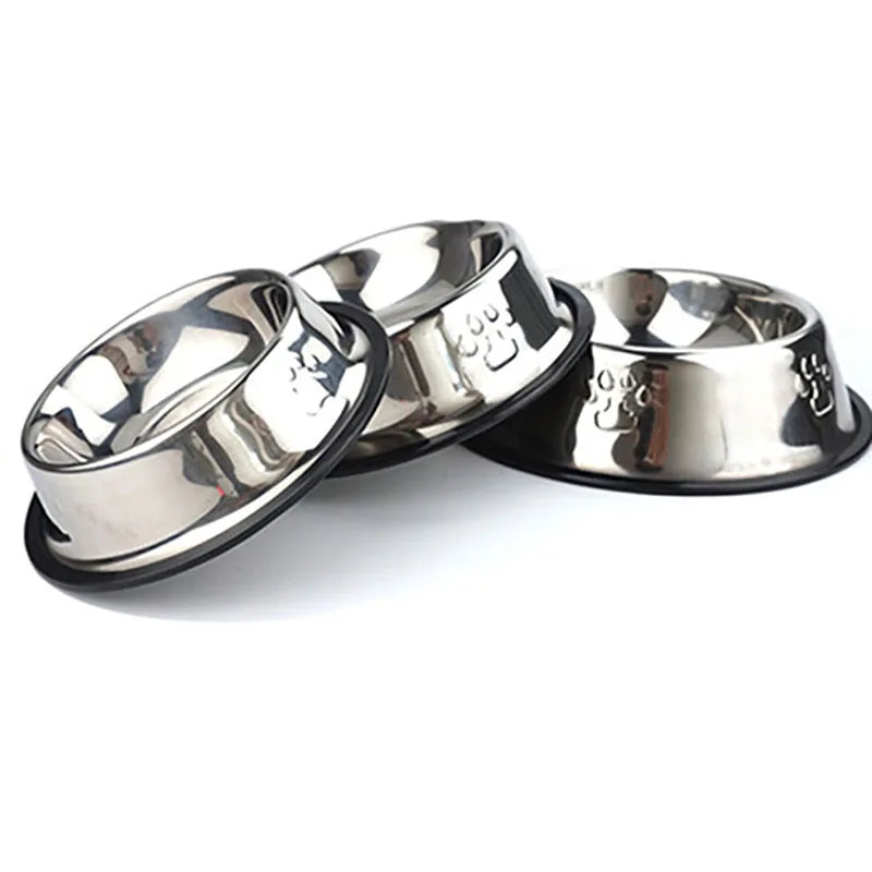 Stainless Steel Skidproof Pet Bowl Set for Dogs and Cats - Available in 6 Sizes
