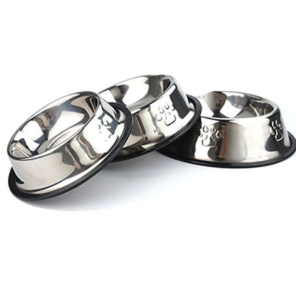 Stainless Steel Skidproof Pet Bowl Set for Dogs and Cats - Available in 6 Sizes