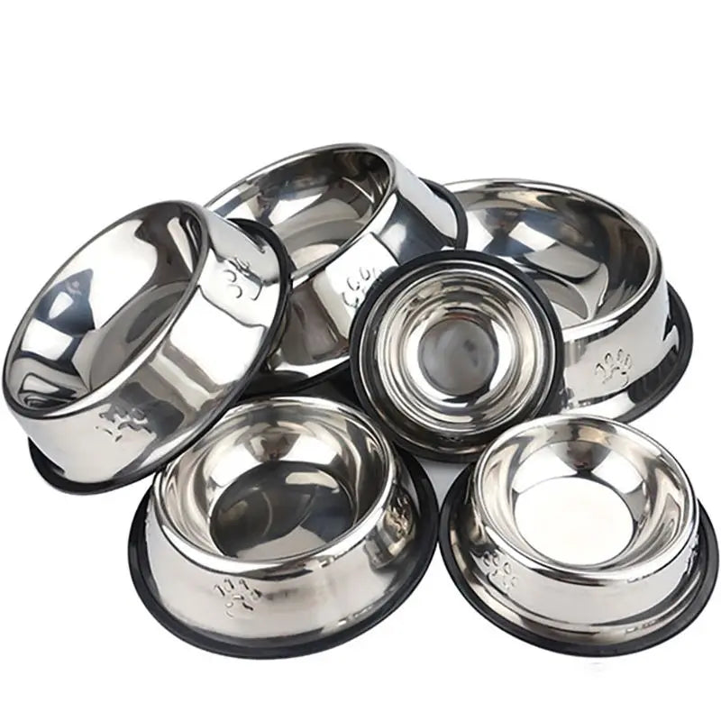 Stainless Steel Skidproof Pet Bowl Set for Dogs and Cats - Available in 6 Sizes