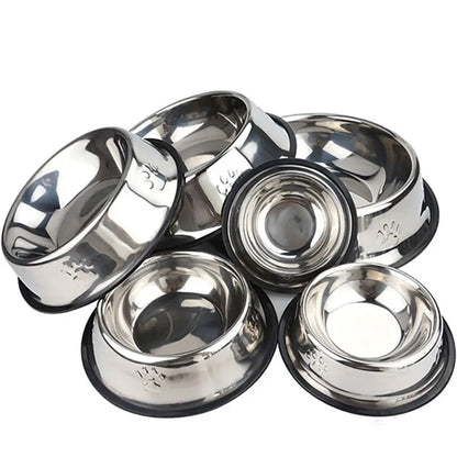 Stainless Steel Skidproof Pet Bowl Set for Dogs and Cats - Available in 6 Sizes