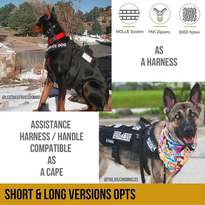Professional Service Dog Harness for Large Breeds with Removable Neck Strap and Handle (Black, Short Version)