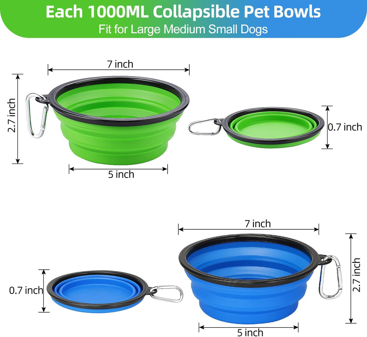 Set of Two 34oz Collapsible Travel Dog Bowls