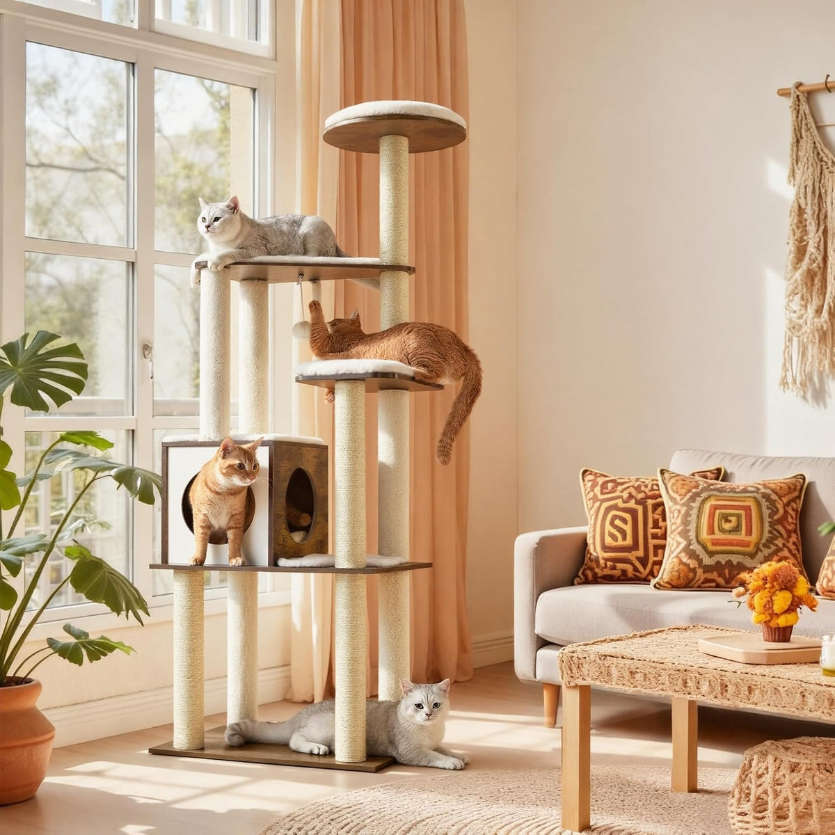 64.6-Inch Multi-Level Cat Tree with Five Scratching Posts