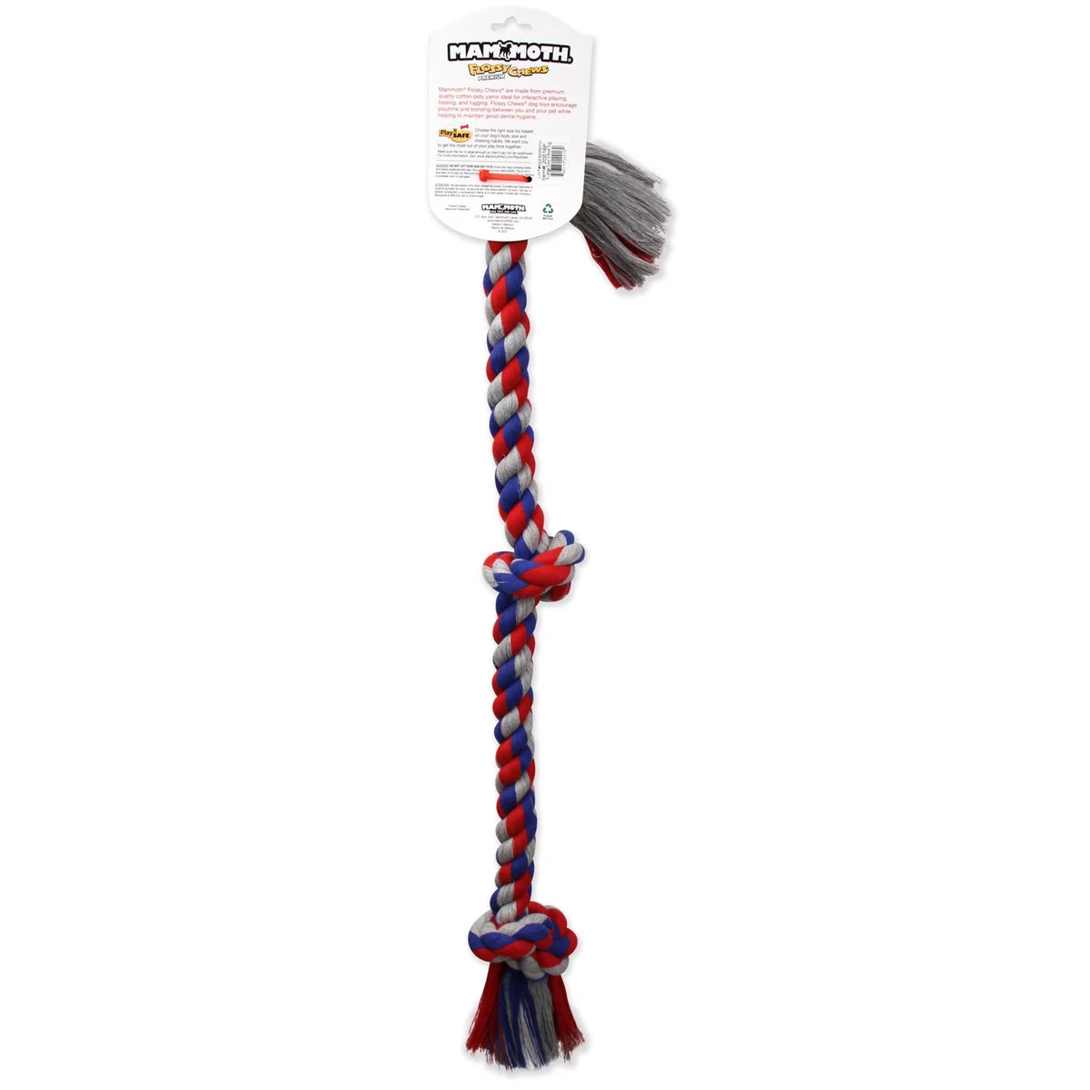 Flossy Chews Extra-Large 3-Knot Cotton Blend Tug Rope Dog Toy, 36", Assorted Colors