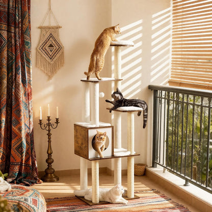 64.6-Inch Multi-Level Cat Tree with Five Scratching Posts