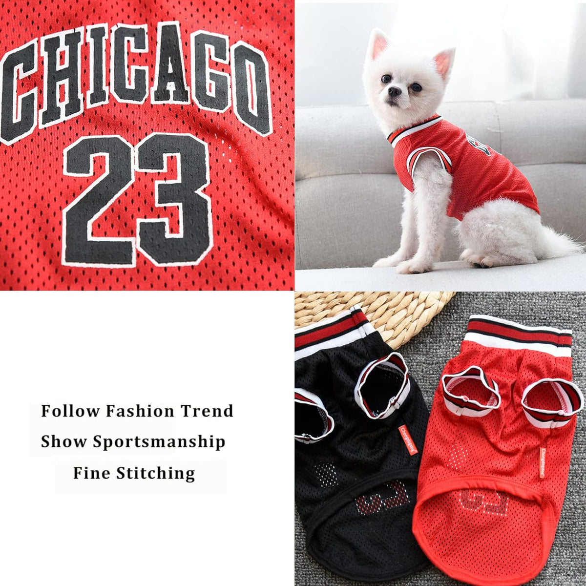 Dog Basketball Jersey - Stylish Cotton T-Shirt for Large, Medium, and Small Dogs, Including Chihuahuas and Yorkies, in Blue and Red, Size Large (Back: 13.78 in, Chest: 18.9 in)