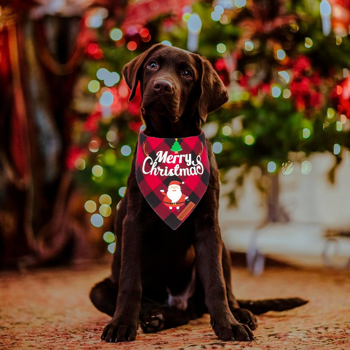2-Pack Classic Plaid Christmas Dog Bandanas - Triangle Bibs with Santa and Snowman Design for Medium to Large Pets