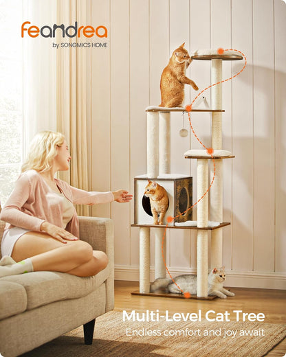 64.6-Inch Multi-Level Cat Tree with Five Scratching Posts
