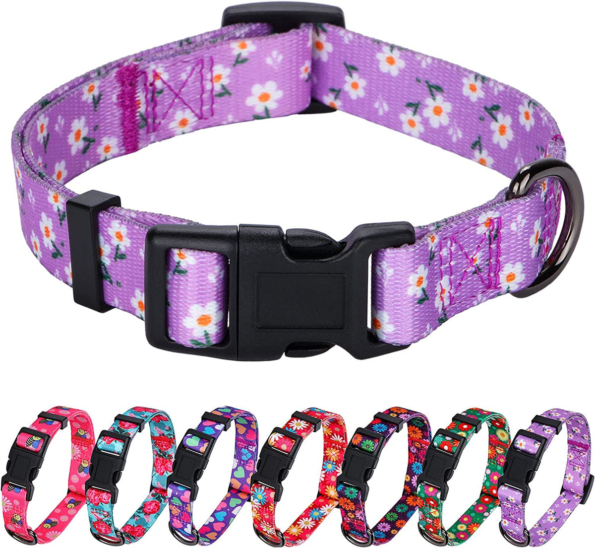 Floral Design Daisy Dog Collar for Small Dogs in Purple