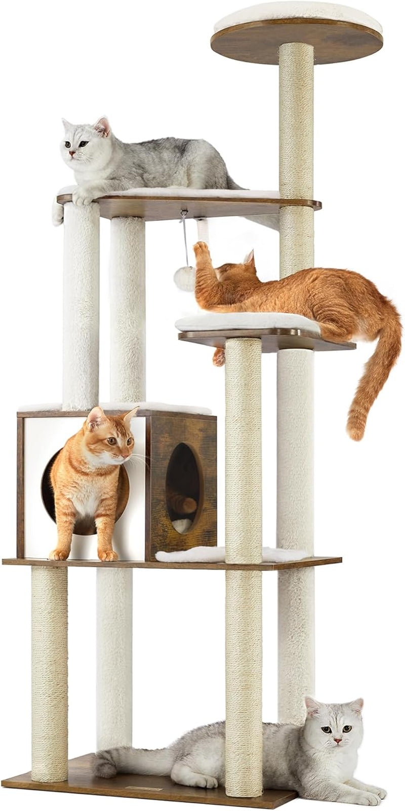 64.6-Inch Multi-Level Cat Tree with Five Scratching Posts