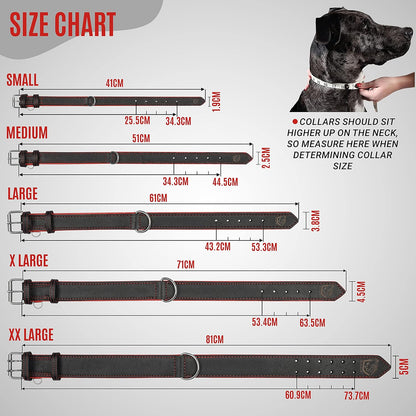 Riparo Genuine Leather Dog Collar for Medium Dogs - 1" Wide, Fits Neck Sizes 13.5”-17.5”, Black with Red Thread