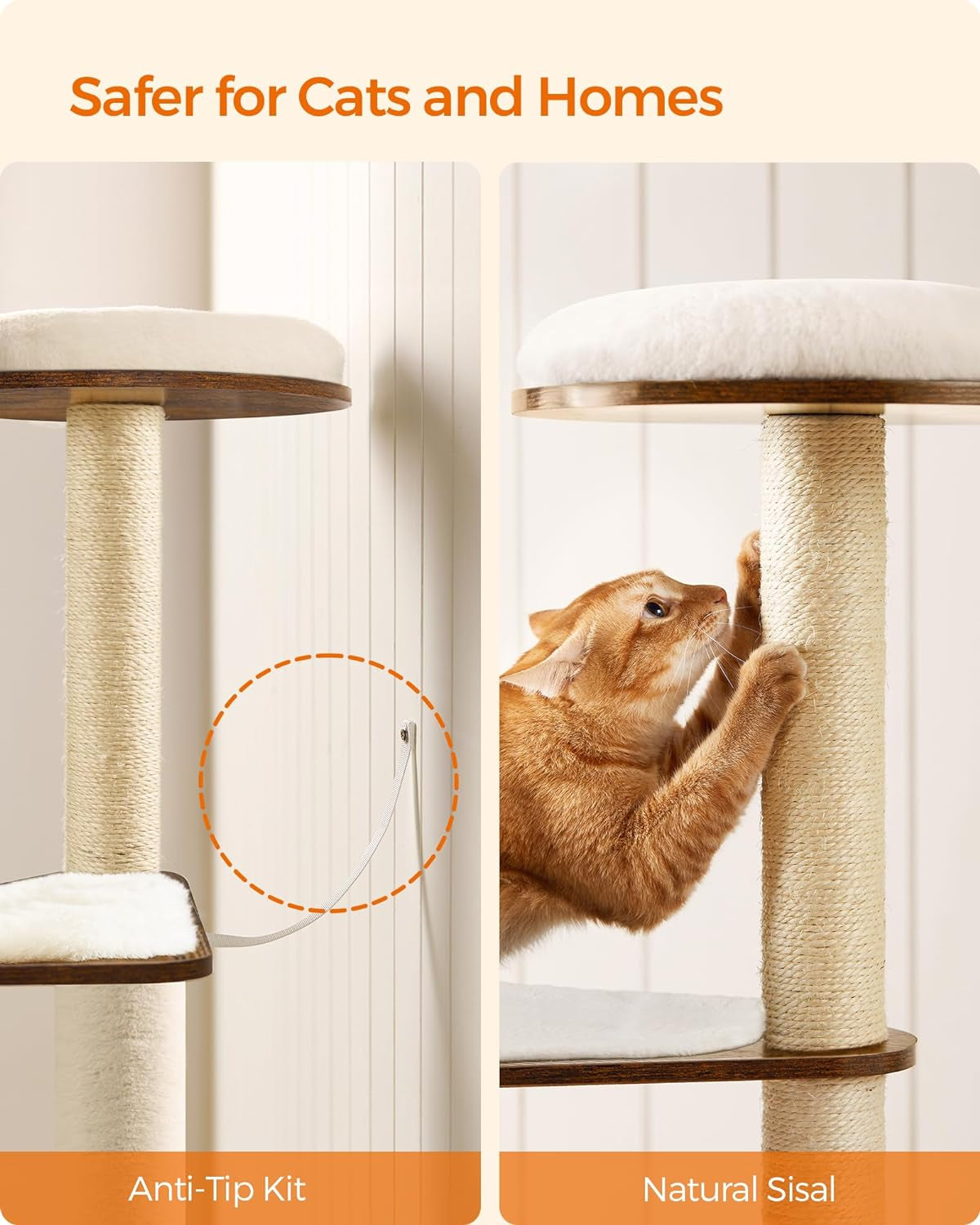 64.6-Inch Multi-Level Cat Tree with Five Scratching Posts