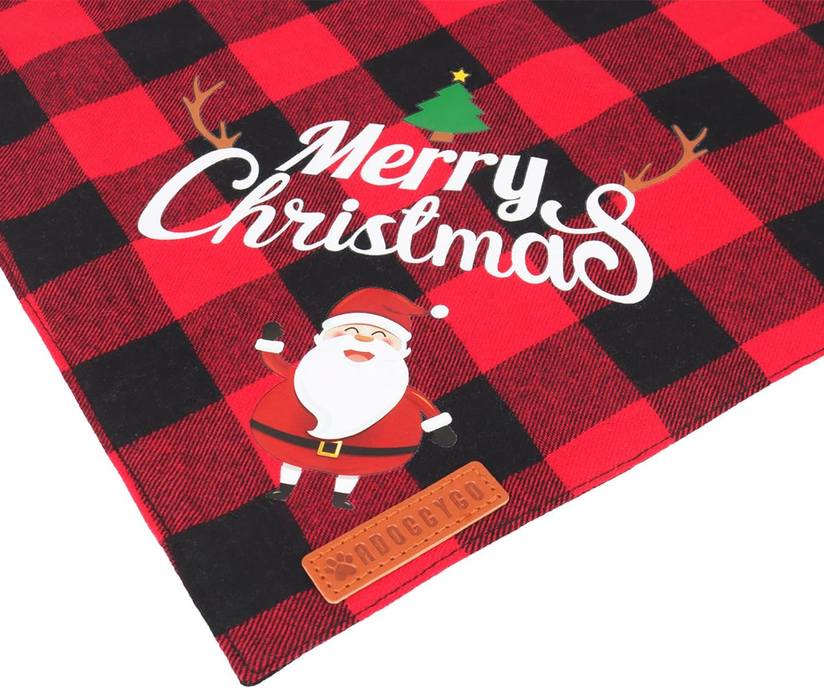 2-Pack Classic Plaid Christmas Dog Bandanas - Triangle Bibs with Santa and Snowman Design for Medium to Large Pets
