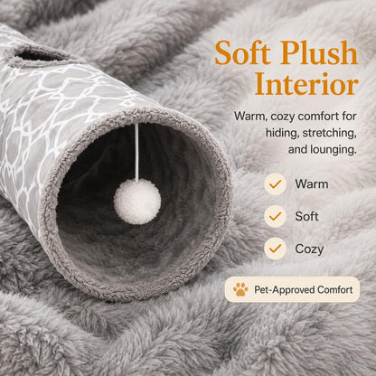 Geometric Collapsible Cat Tunnel with Plush Interior and Interactive Balls, Suitable for Cats, Kittens, Rabbits, Ferrets, and Puppies, Diameter 9.8 Inches