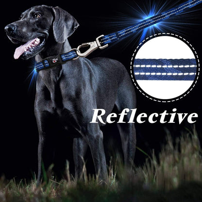 Reflective Blue Camo Dog Collar and Leash Set with AirTag Holder, Padded for Small Dogs