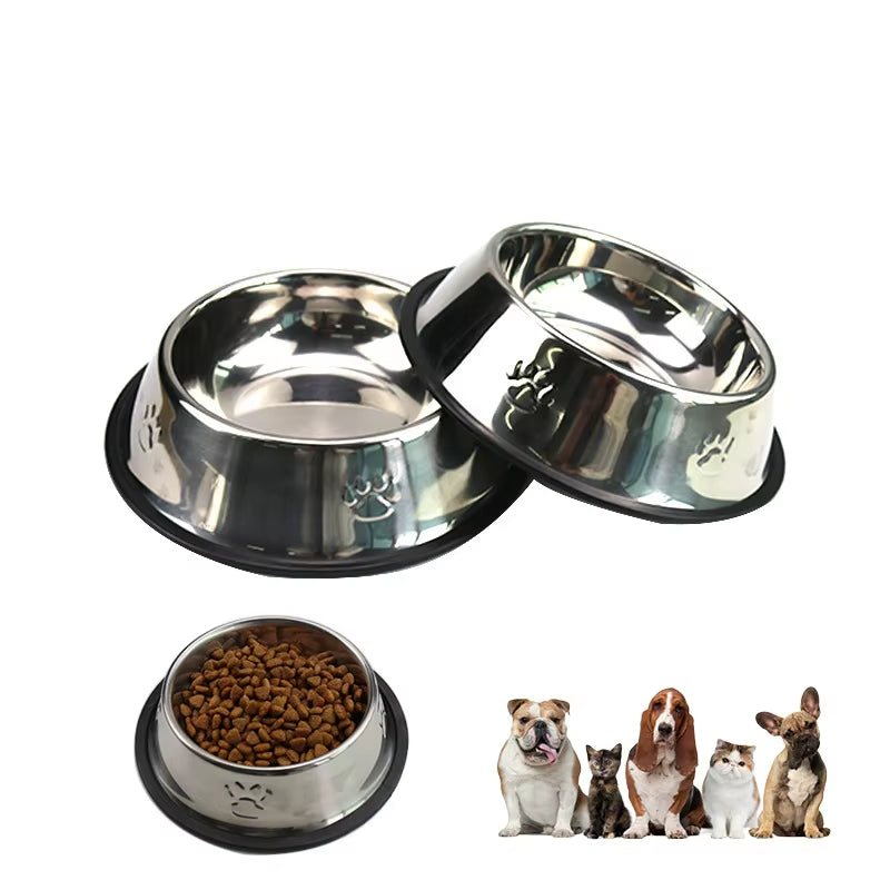 Stainless Steel Skidproof Pet Bowl Set for Dogs and Cats - Available in 6 Sizes