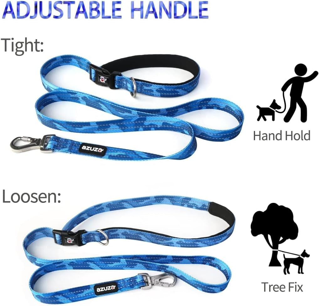 Reflective Blue Camo Dog Collar and Leash Set with AirTag Holder, Padded for Small Dogs