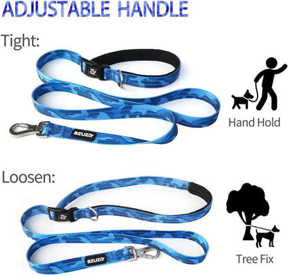 Reflective Blue Camo Dog Collar and Leash Set with AirTag Holder, Padded for Small Dogs