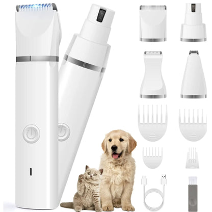 4 in 1 Electric Pet Grooming Kit - Hair Trimmer, Clippers, Nail Grinder for Cats & Dogs